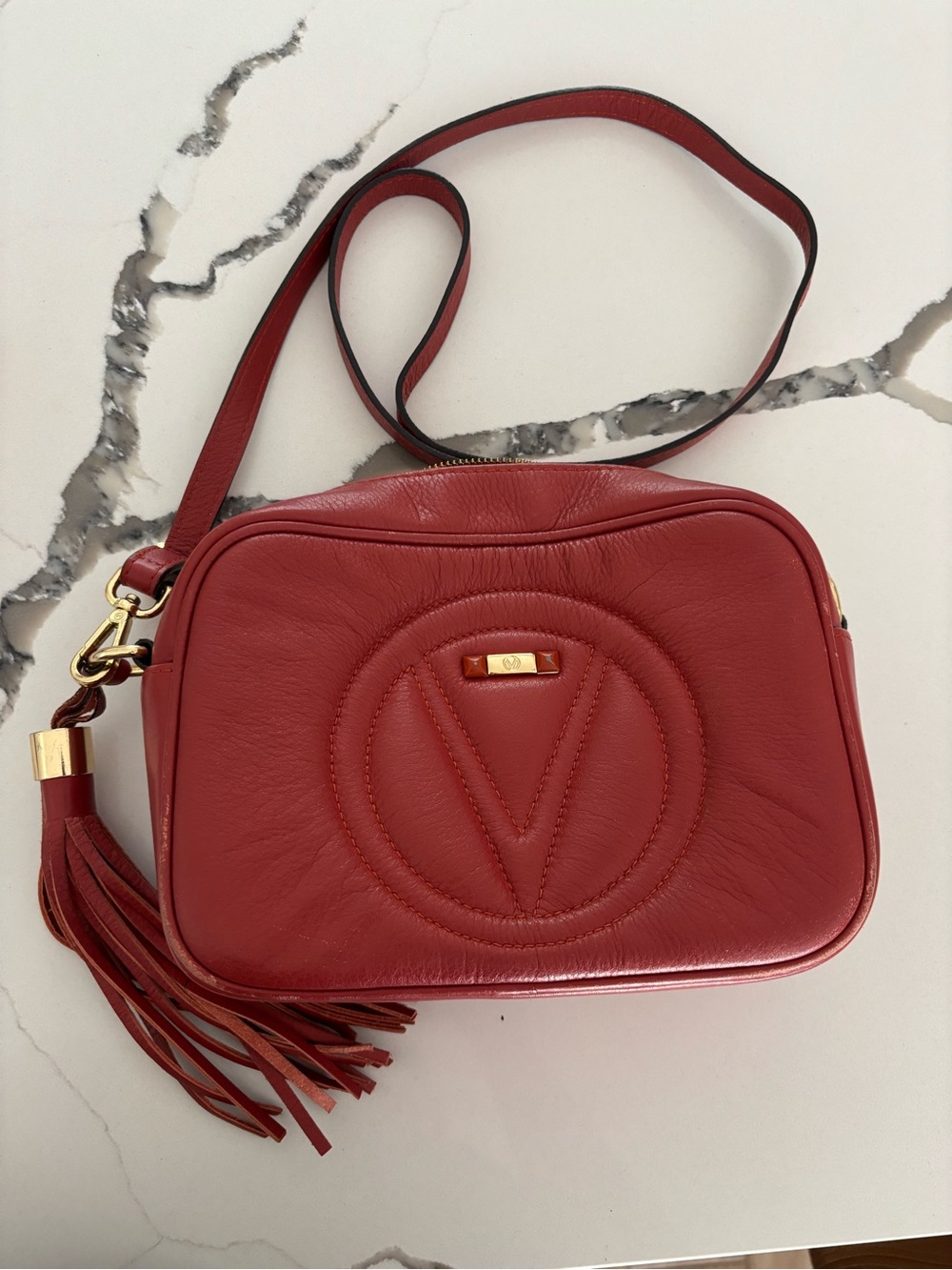 Valentino Red Leather Camera Crossbody with Tassel